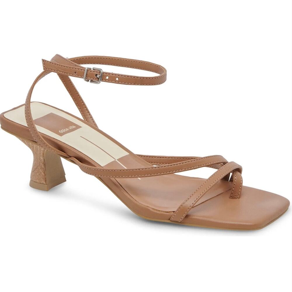 NWOB DOLCE VITA Women's BAYLOR LEATHER SANDAL Tan KITTEN HEEL ANKLE STRAP Size 9
